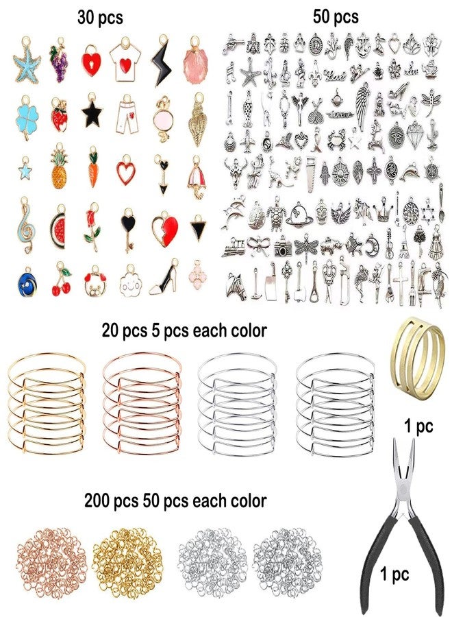 Phinicco Bangle Bracelets Making Kit 317 Pcs Charm Bracelet Making Kit with Expandable Bangles, Colorful Charms, Jump Rings and Pliers for for DIY Jewelry Crafting - Image 2